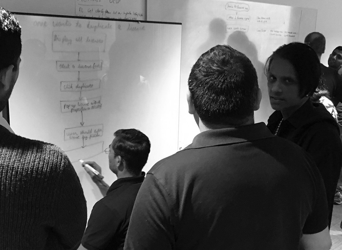 A photo of a Workflow Modelling Workshop at Flexera.